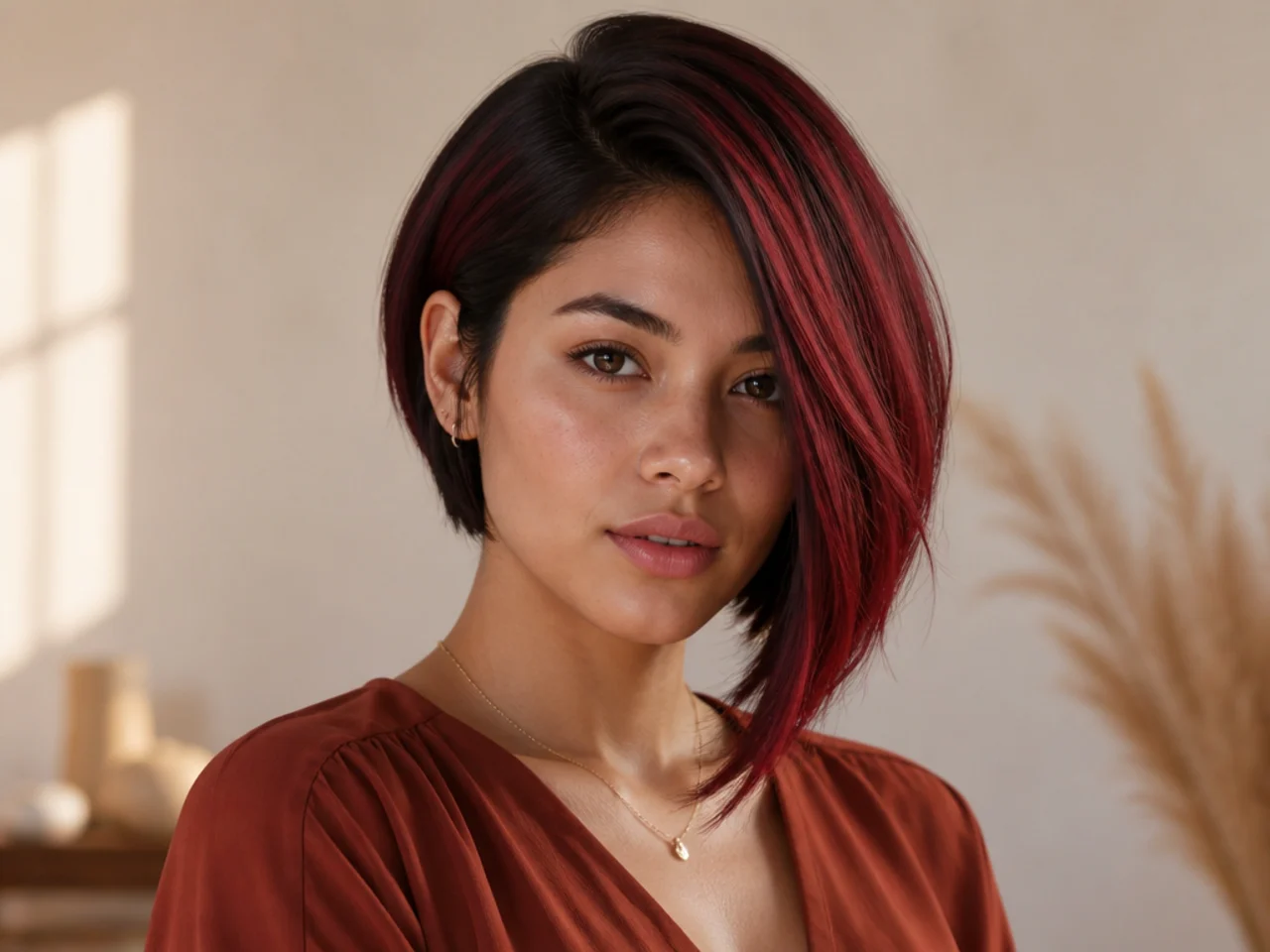 Asymmetrical Bob with Bold Color for a Trendy Flair