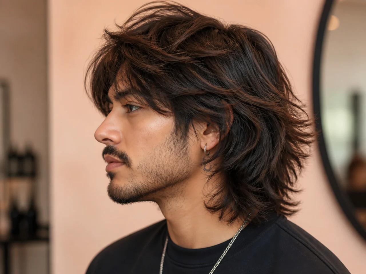 realistic photo of a layered wolf cut with multi-tone highlights, soft blonde hair color, flattering for any face shape, trendy and eye-catching style
