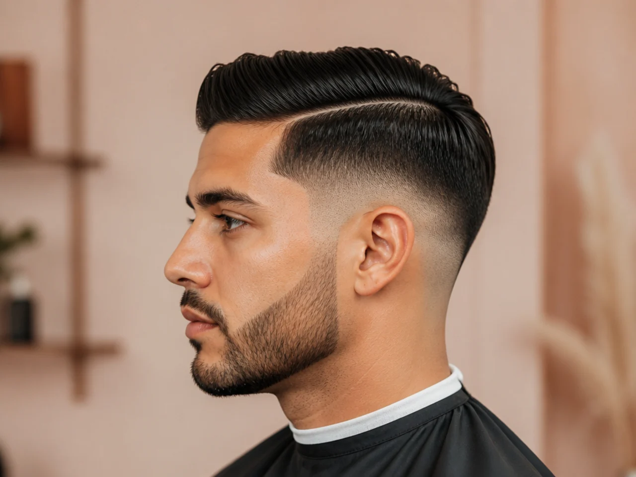 realistic photo of a man with a taper fade and a side part, featuring light brown hair, suitable for oval and diamond face shapes