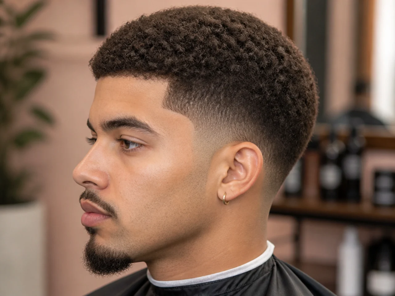 Overhead view of clippers with #16 guard running against the grain across the top of a client's head