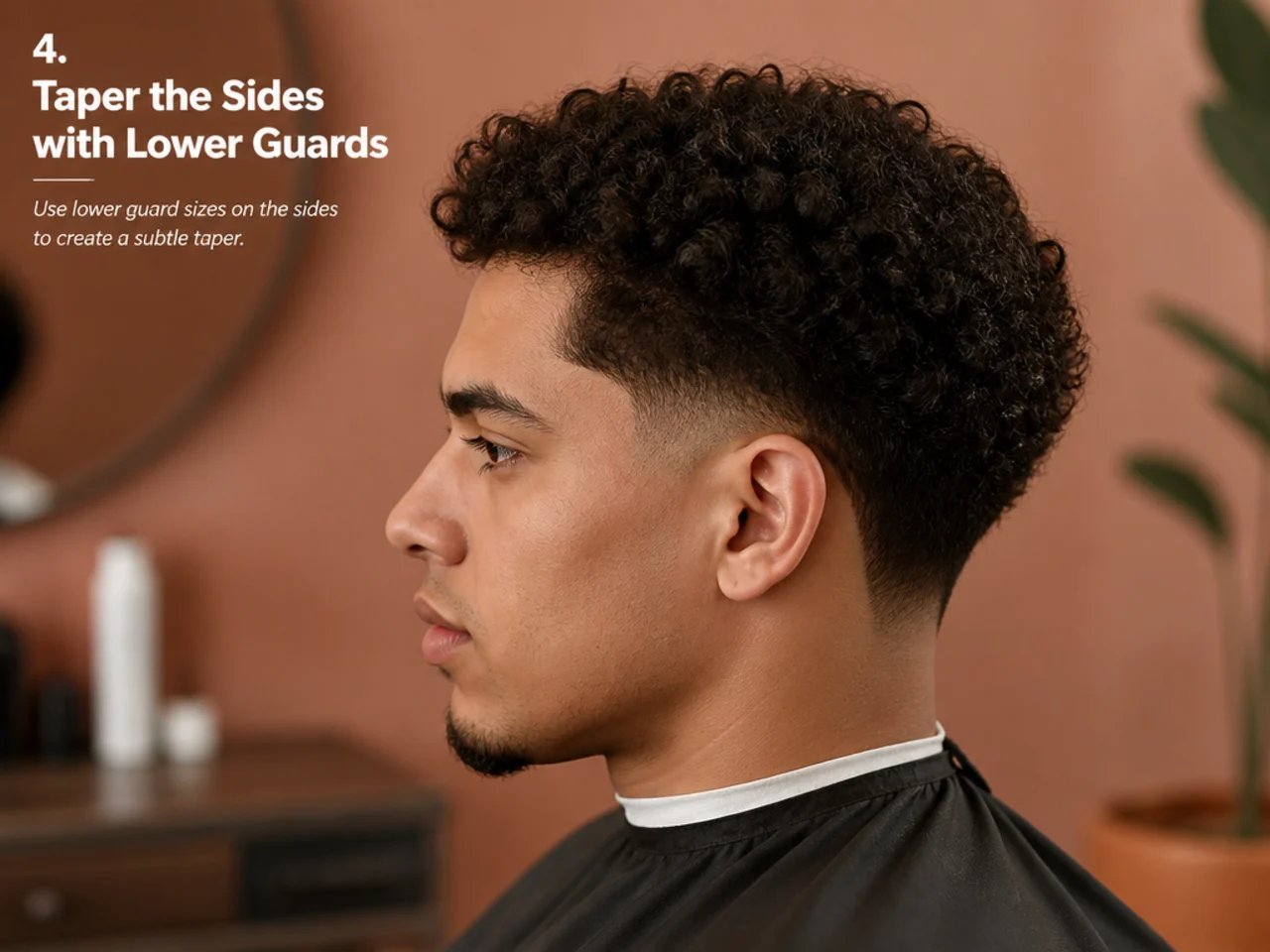 Barber flicking a #2 guard away from the scalp near the ear to blend into a #3 taper