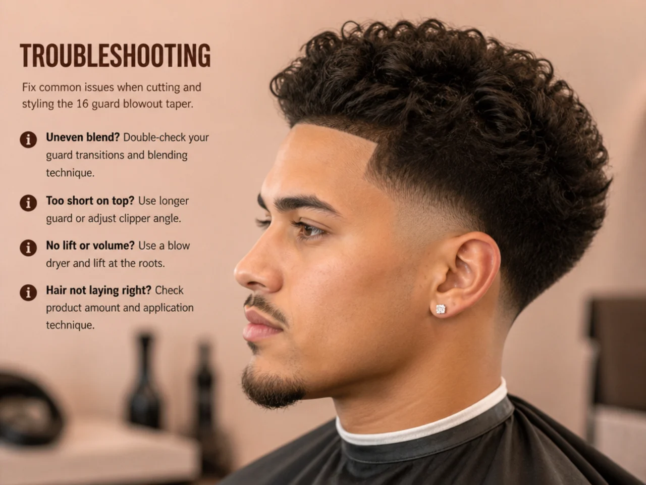 Side-by-side reference of a well-executed 16 guard blowout taper next to a version with visible taper lines