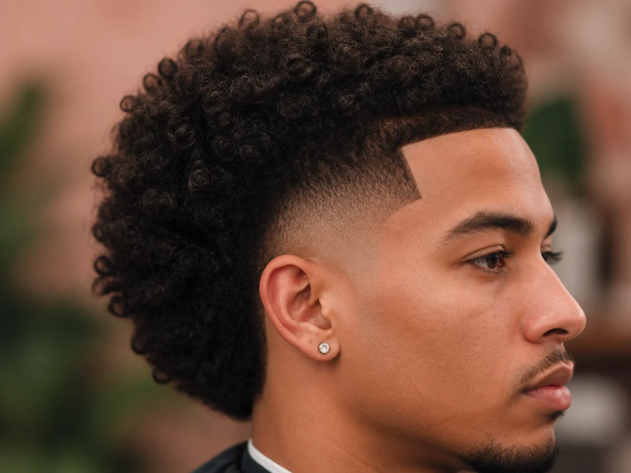 An afro burst fade with a line-up
