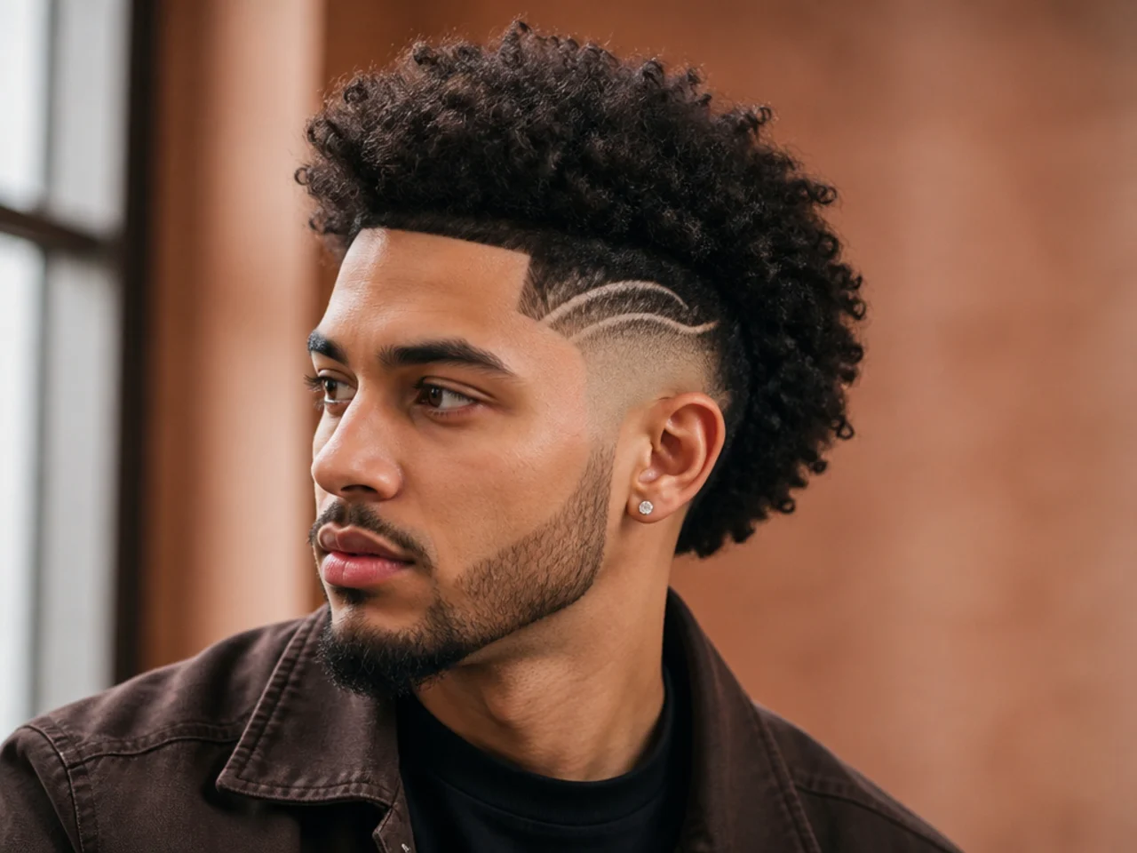An afro burst fade with a design