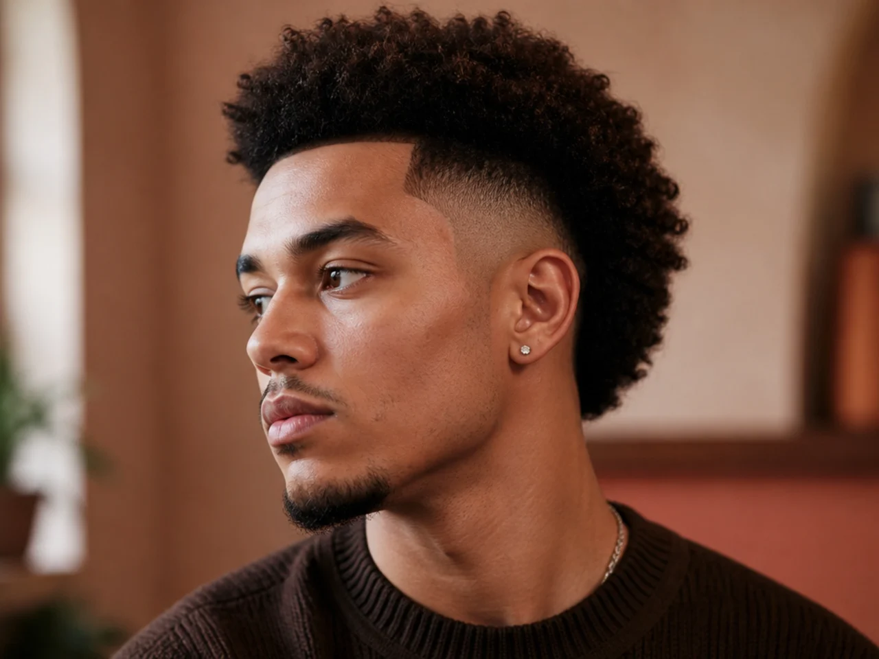 Three-quarter view of an afro burst fade