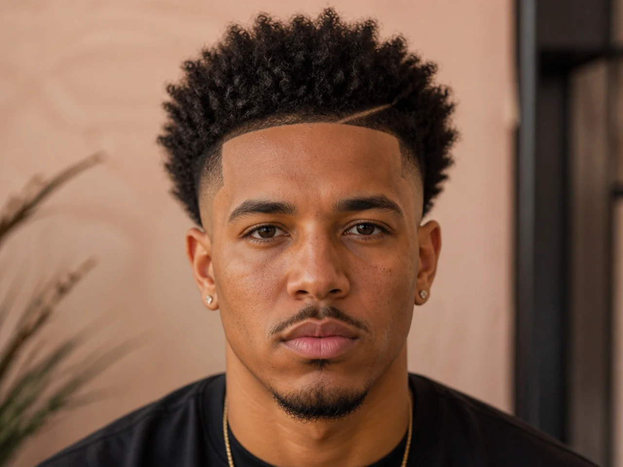 An afro burst fade with the nape mistakenly squared off