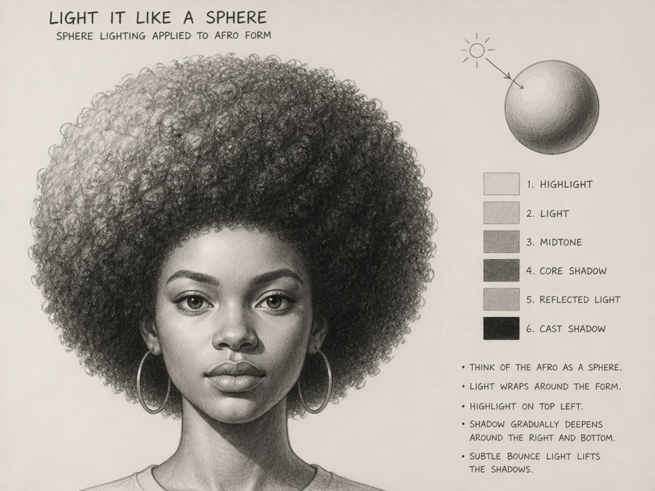 Sphere lighting applied to an afro form