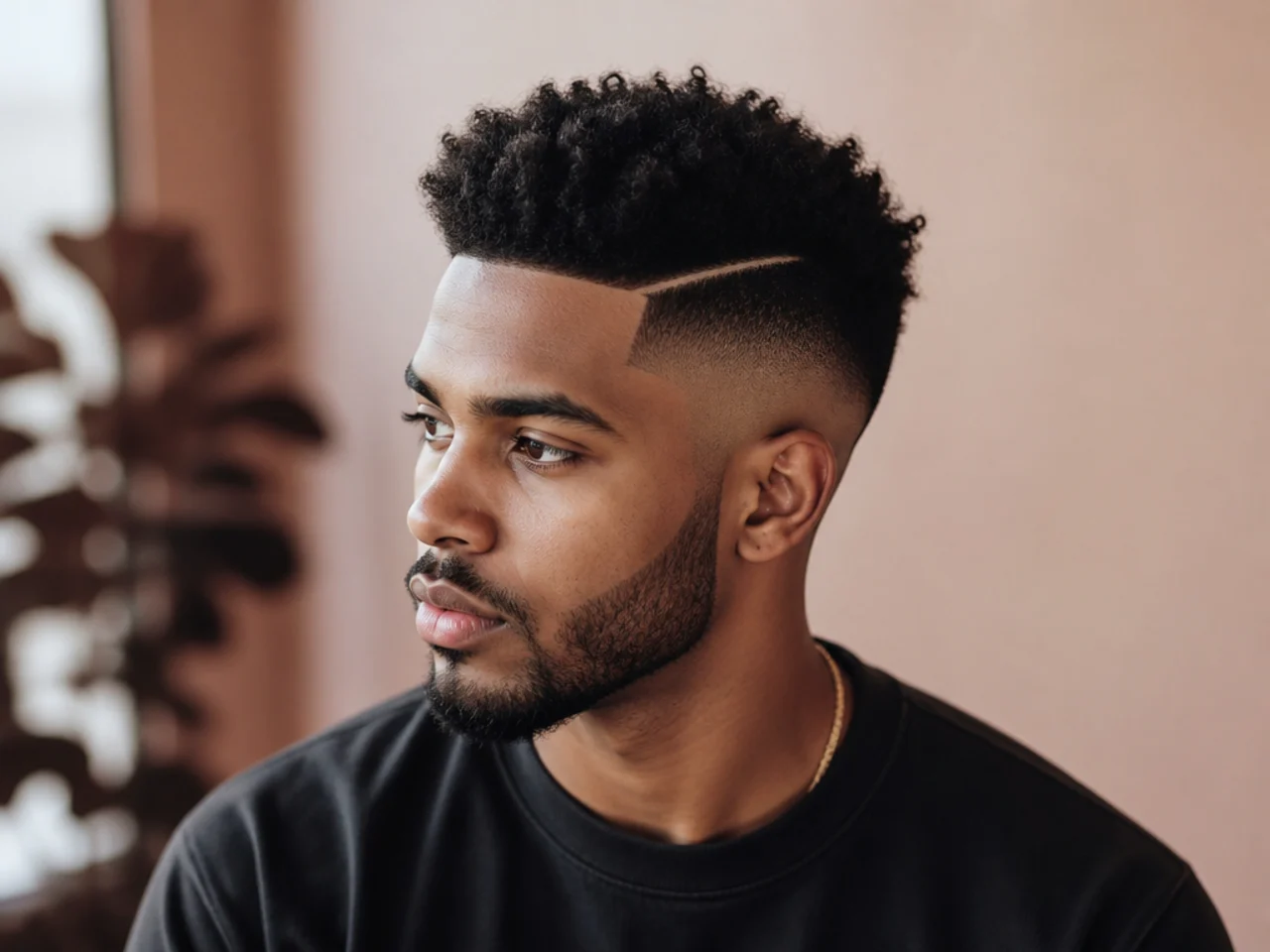An afro high fade with a hard part
