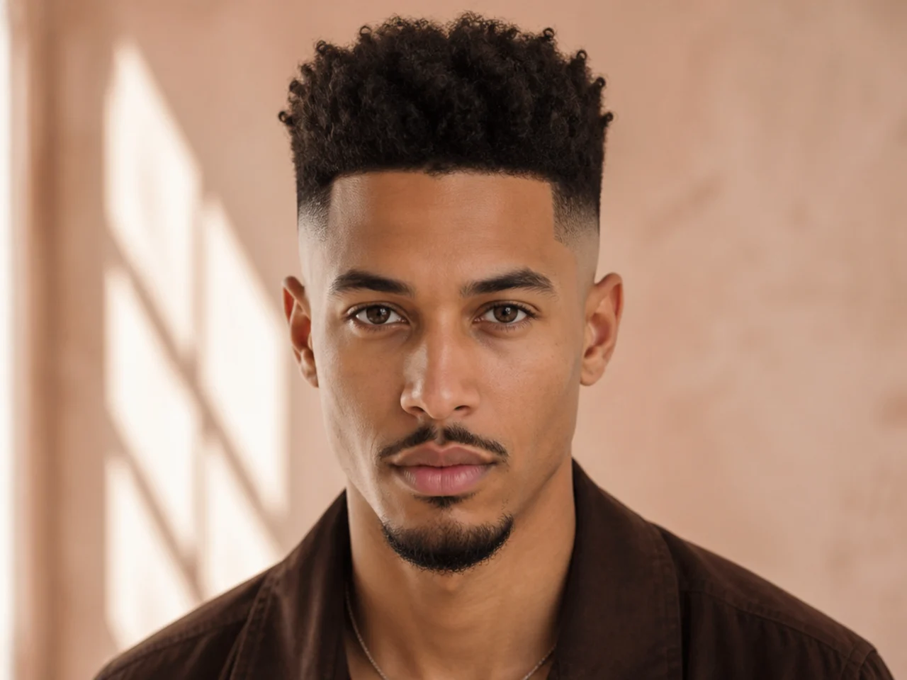 An afro high fade on a long face