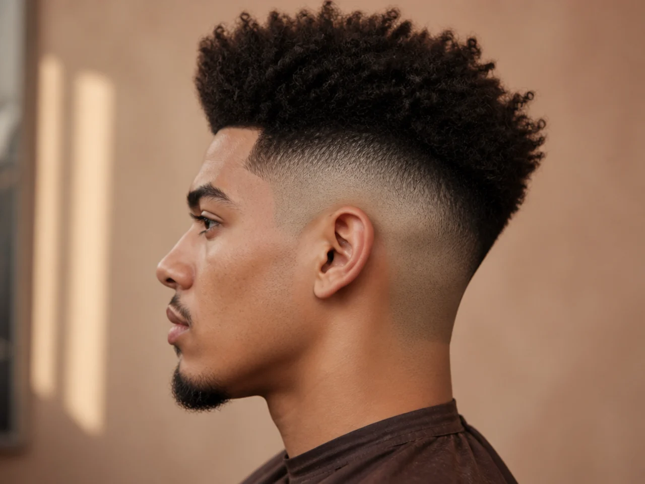 An afro high fade with a squared nape