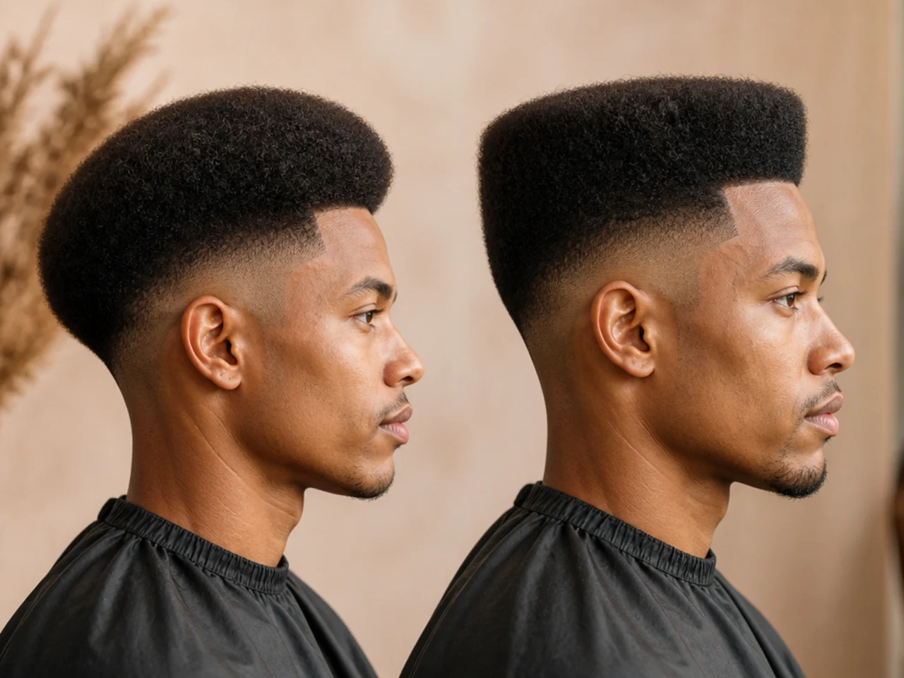 A rounded afro and a blocked afro compared
