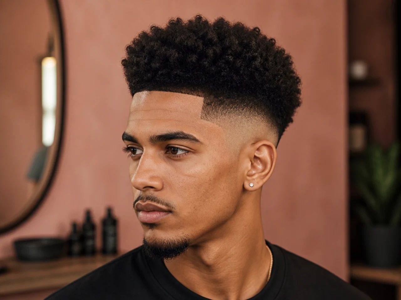 Three-quarter view of an afro high fade
