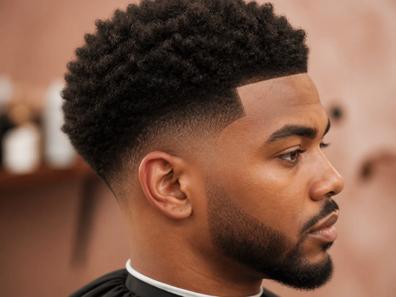 An afro mid fade with a line-up