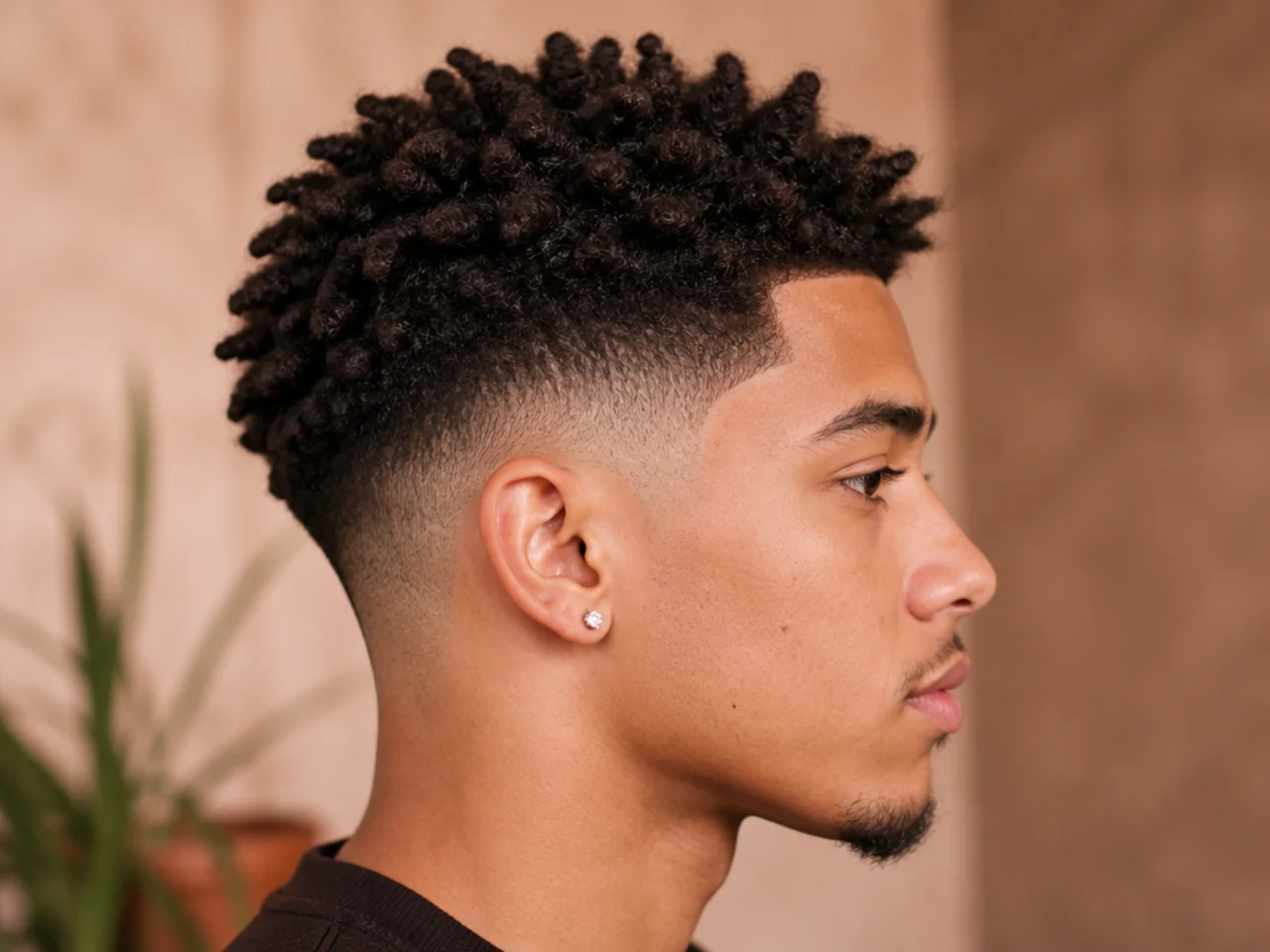 A sponge-twisted afro with a mid fade