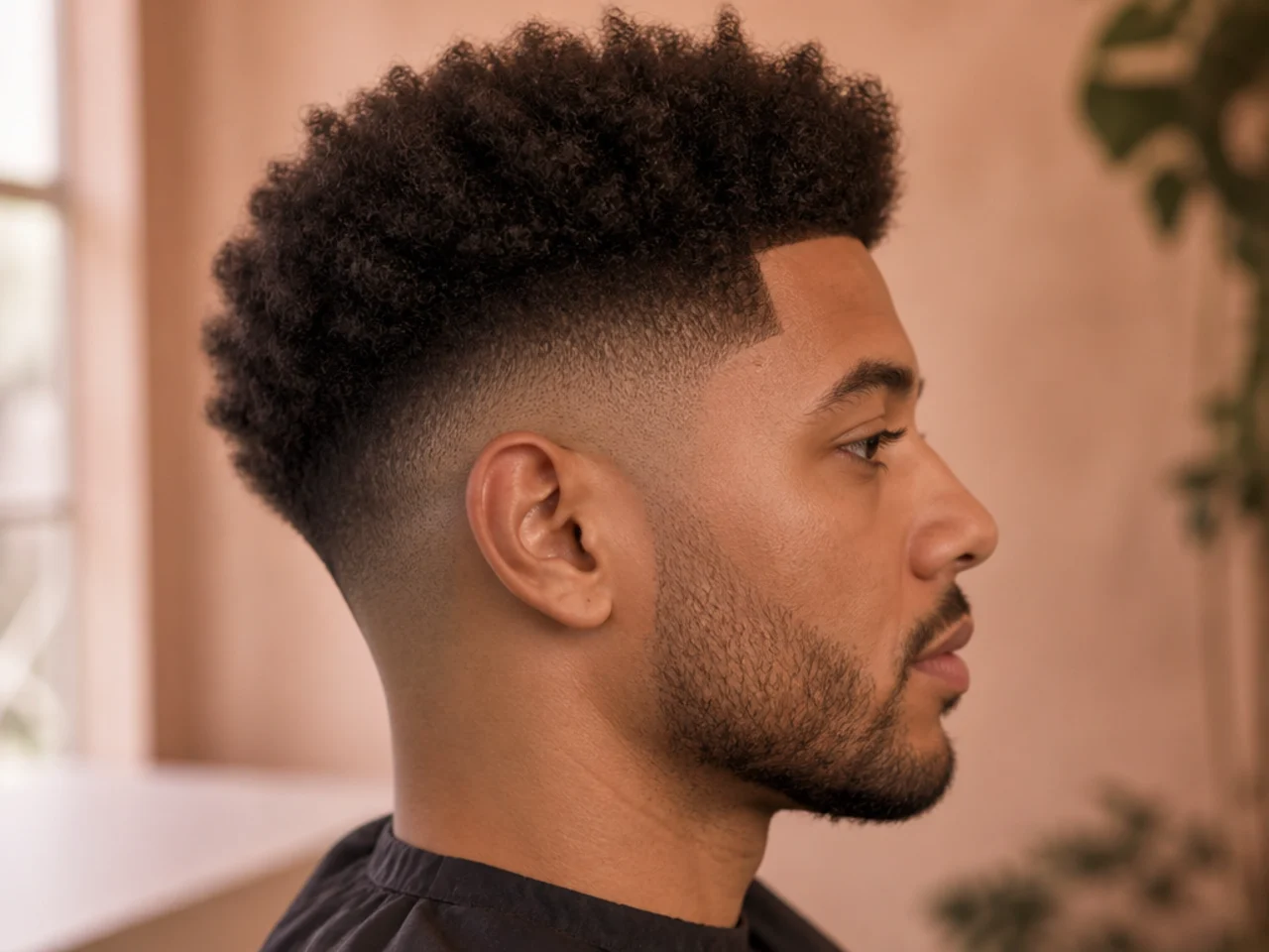 An afro shown in profile with the parietal ridge as the fade line