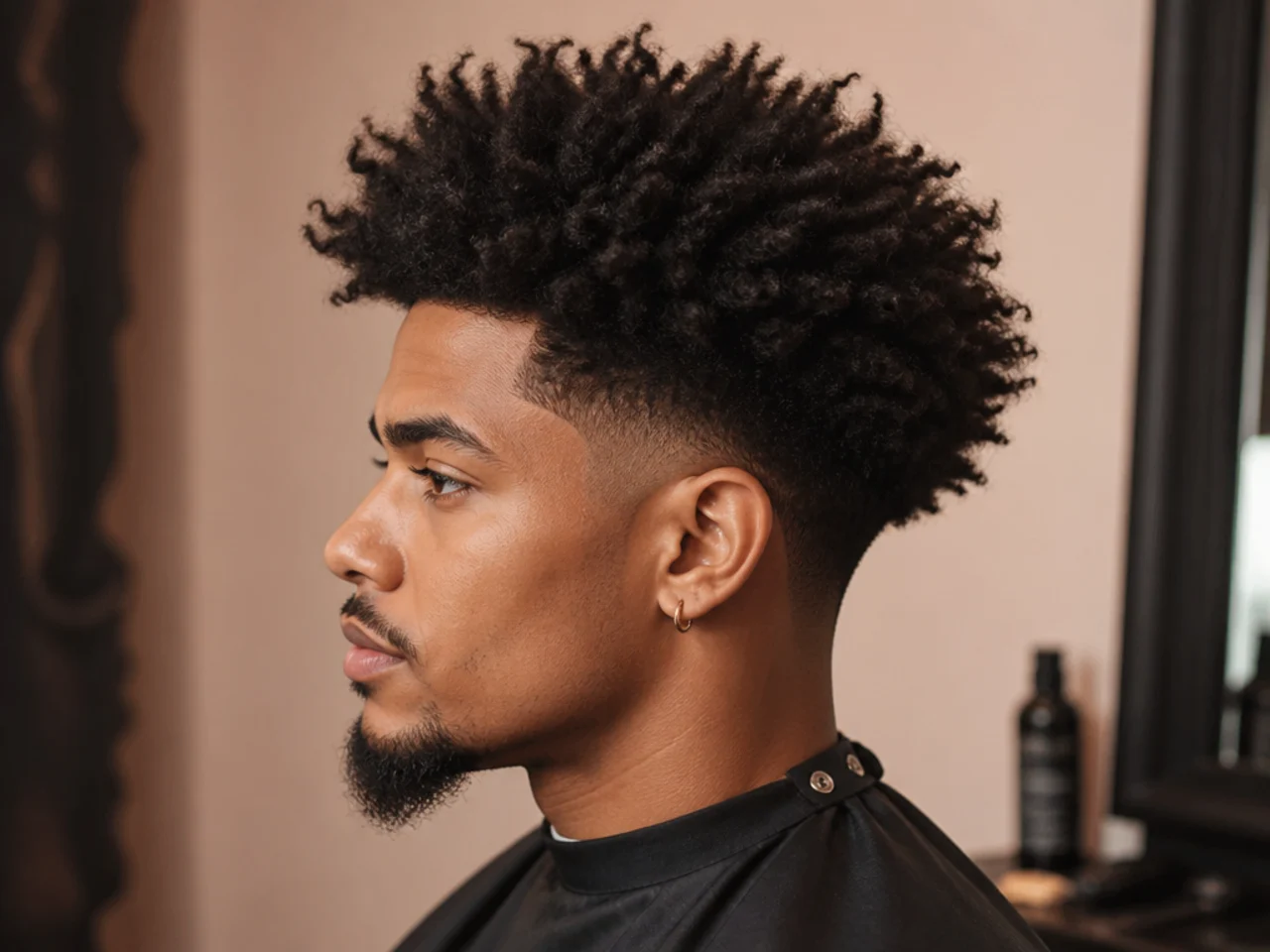 Undirected natural freeform afro on 4A hair with a soft low taper fade at the sides