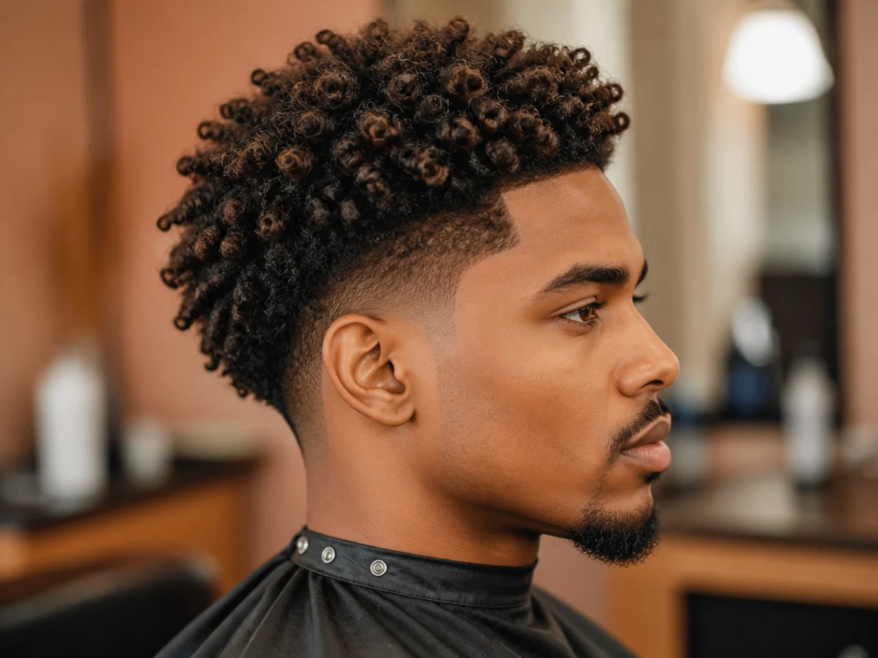 Defined twist-out coils on a three-inch 4B afro top with a clean mid taper fade at the sides