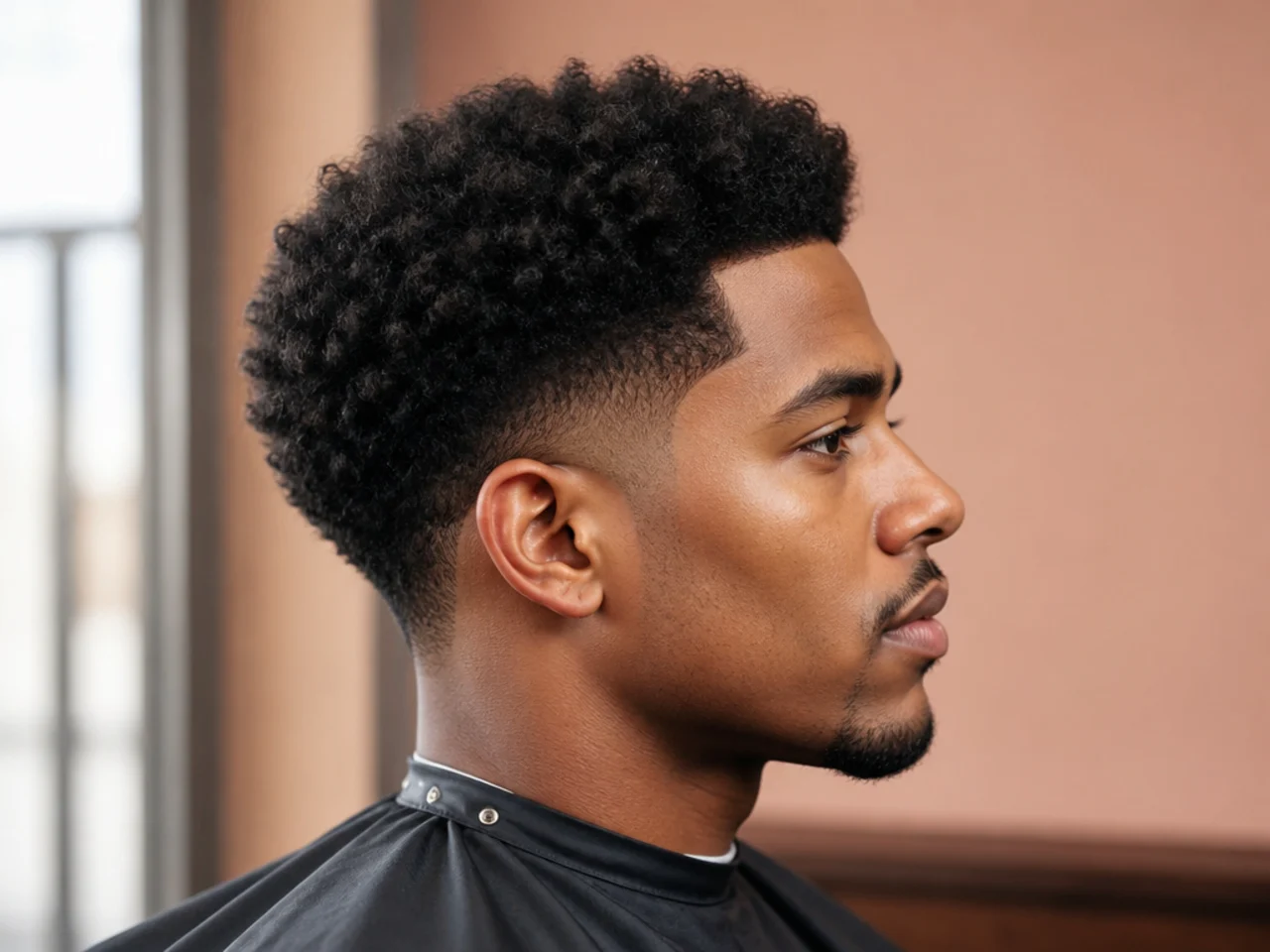 Black man showing a phone reference photo of an afro taper fade to a barber before the cut