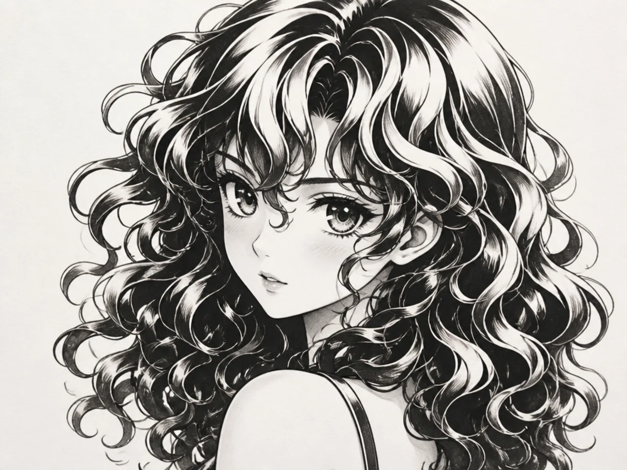 High-contrast anime curly hair