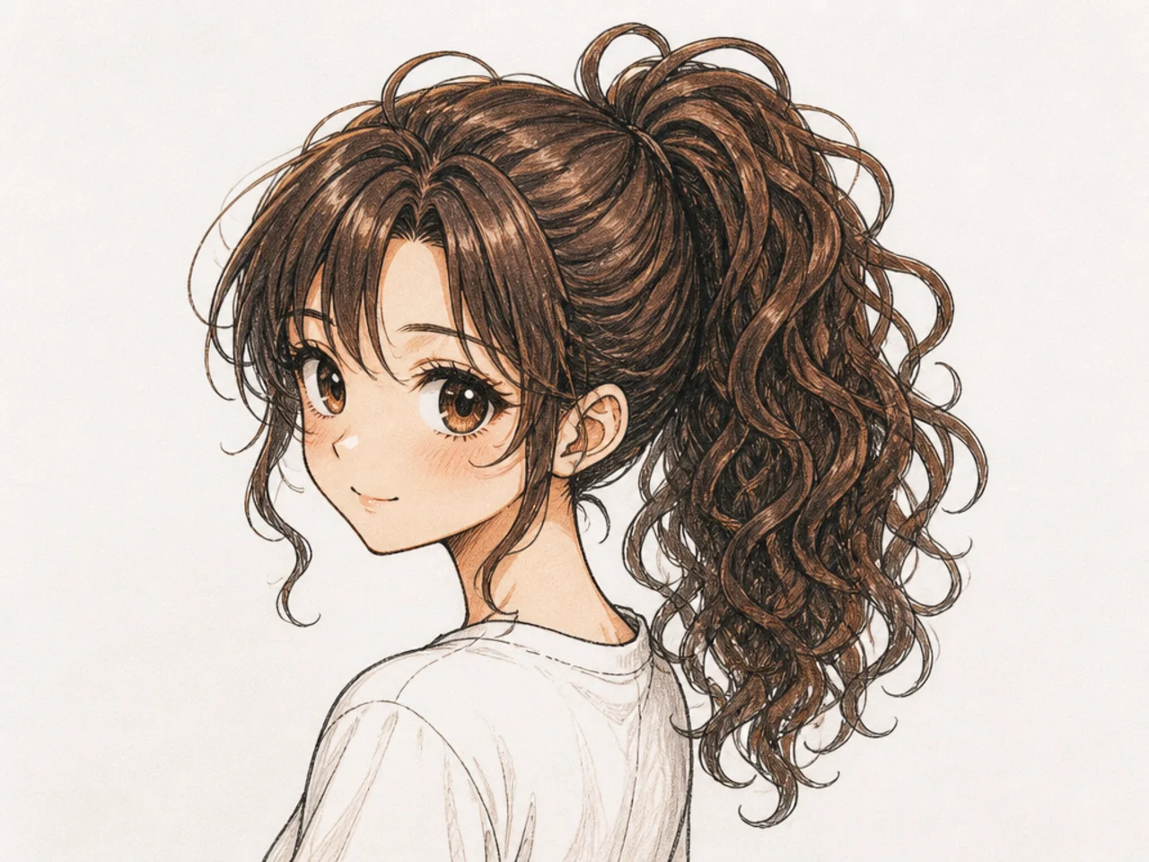 An anime curly ponytail