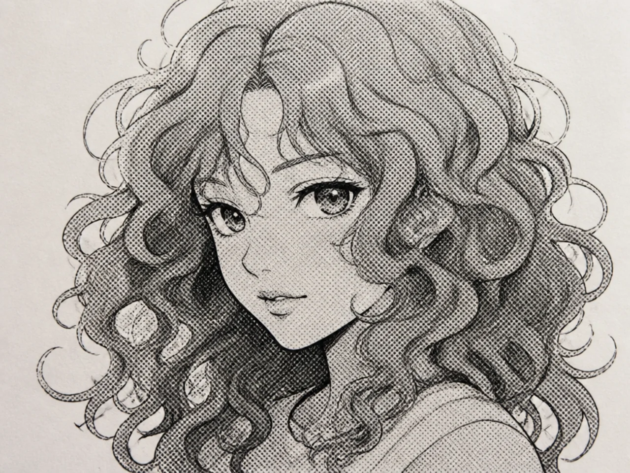 Manga screentone applied to curly hair
