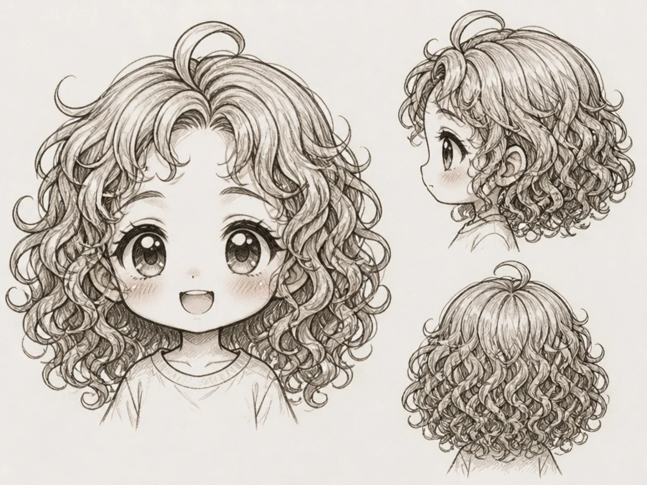 Chibi-style curly hair