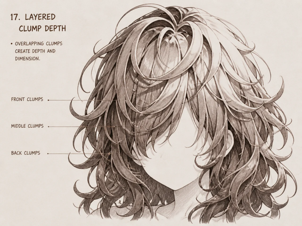 Overlapping anime hair clumps