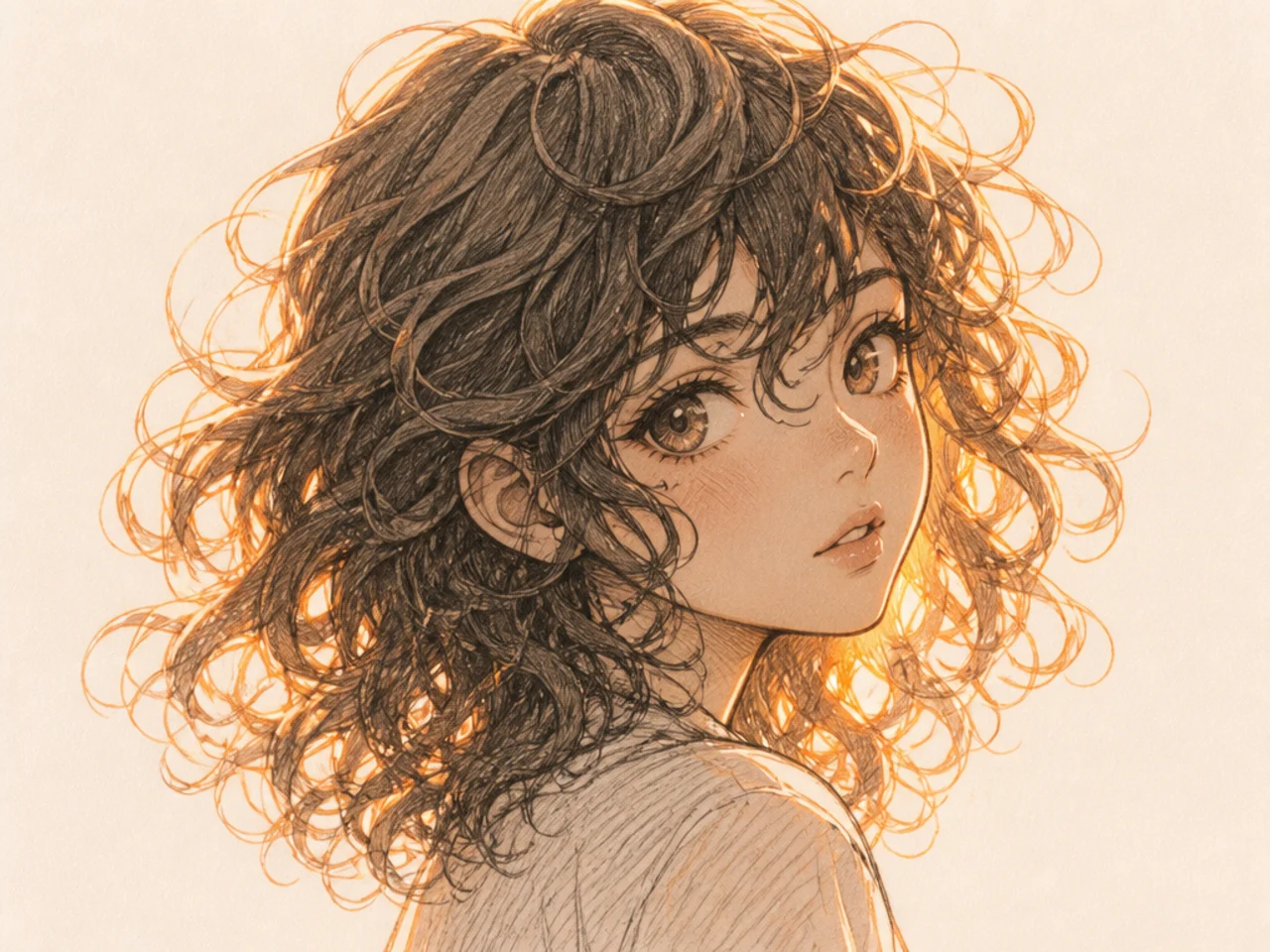 Backlit anime curly hair