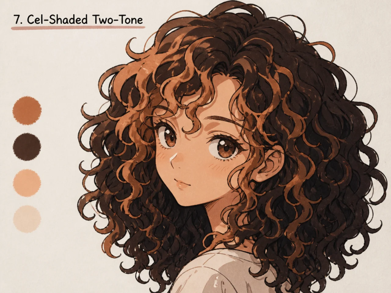 Cel-shaded anime curly hair