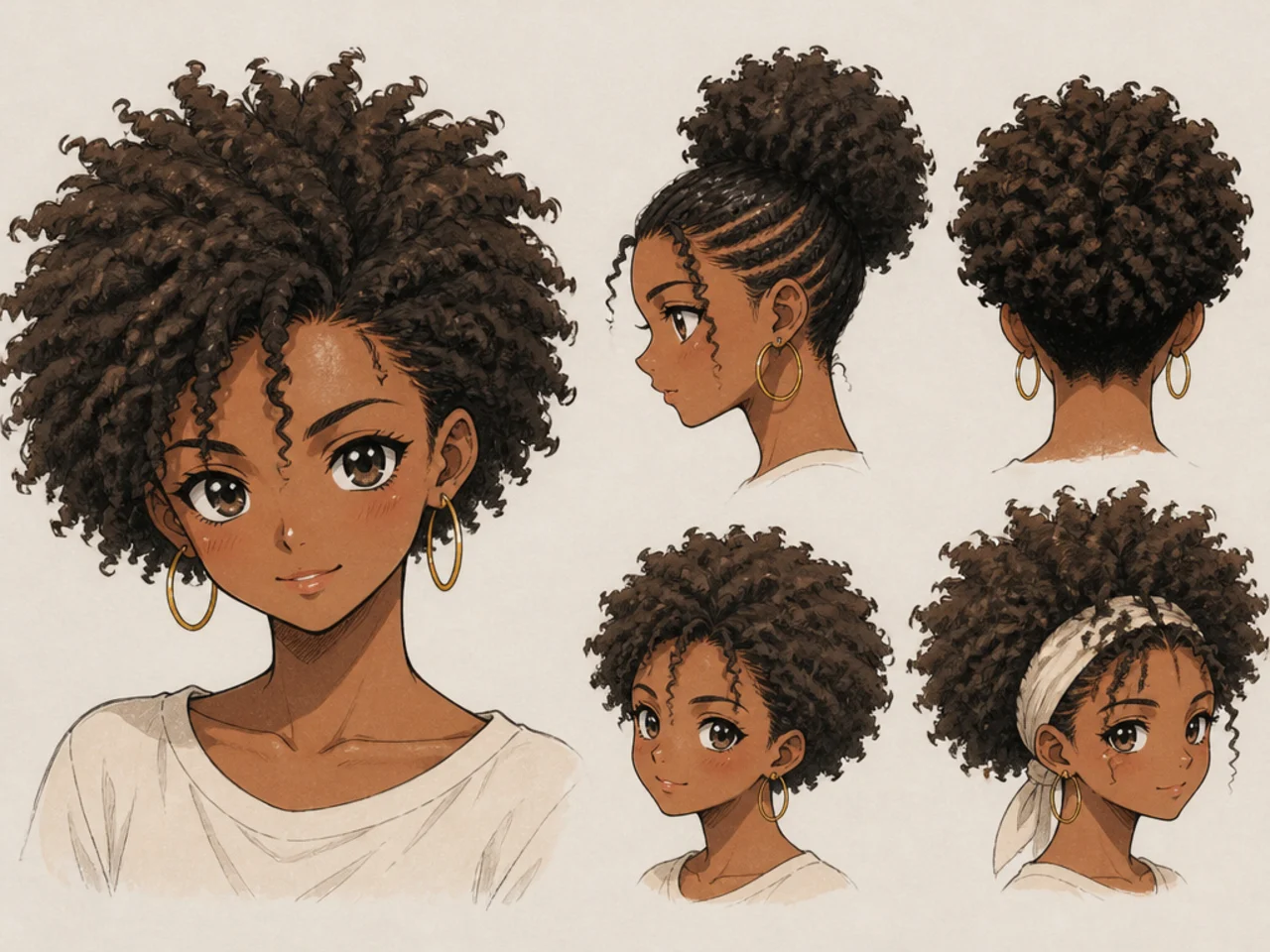 Anime-style afro-textured hair