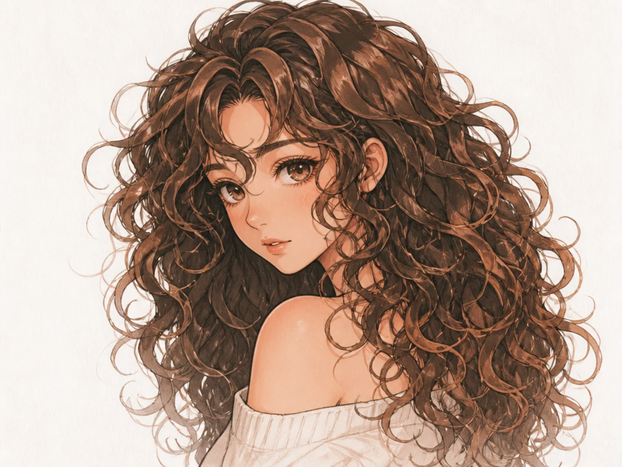 Finished anime curly hair drawing