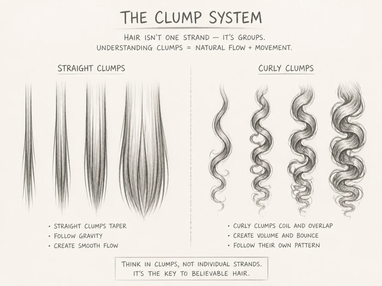 Straight and curly clump silhouettes compared