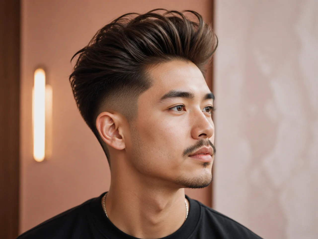 High taper blowout for maximum height on thick East Asian hair with tall rounded crown