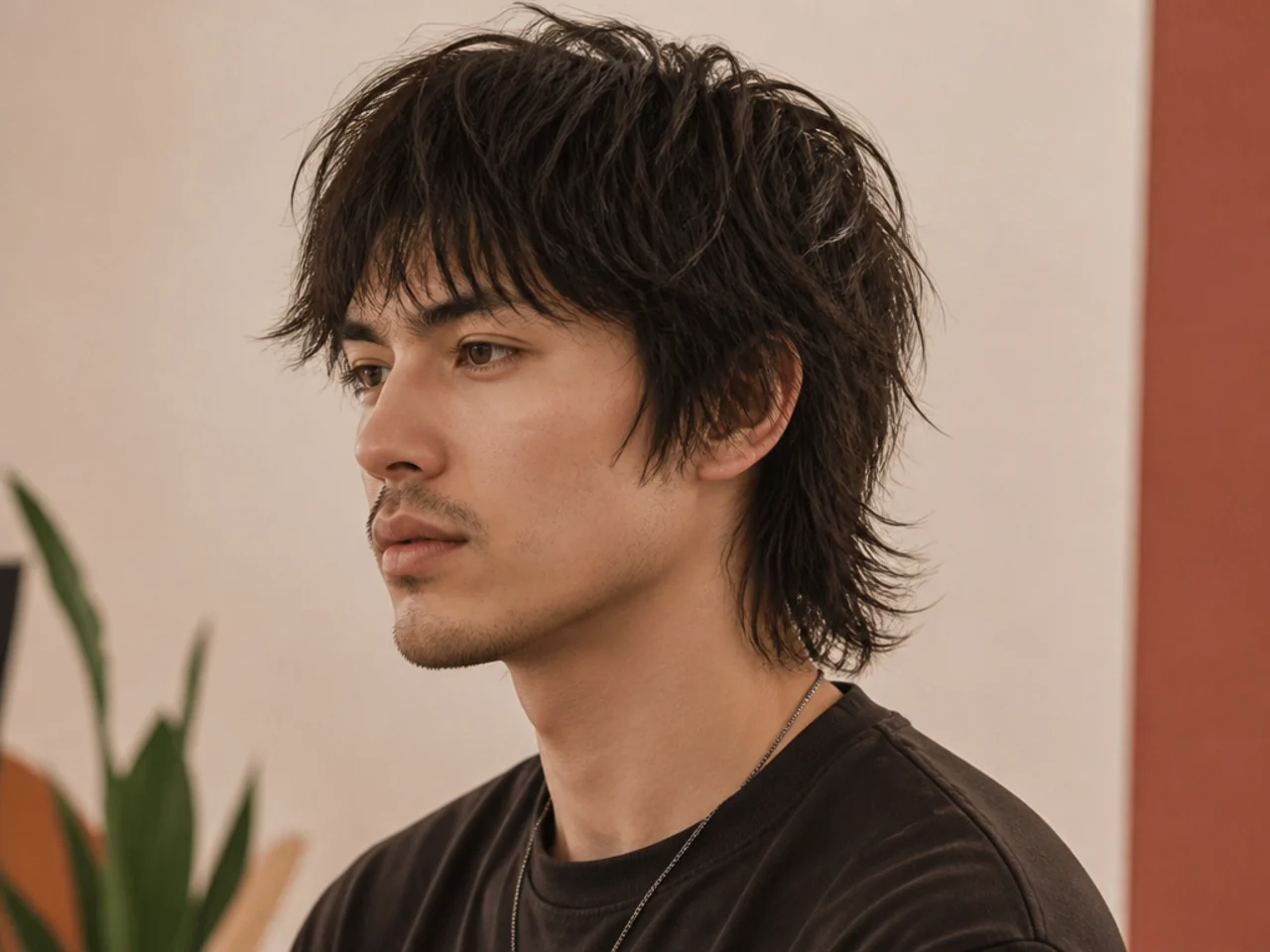 Japanese mash cut on a young man with a rounded mushroom-inspired perimeter and undercut sides