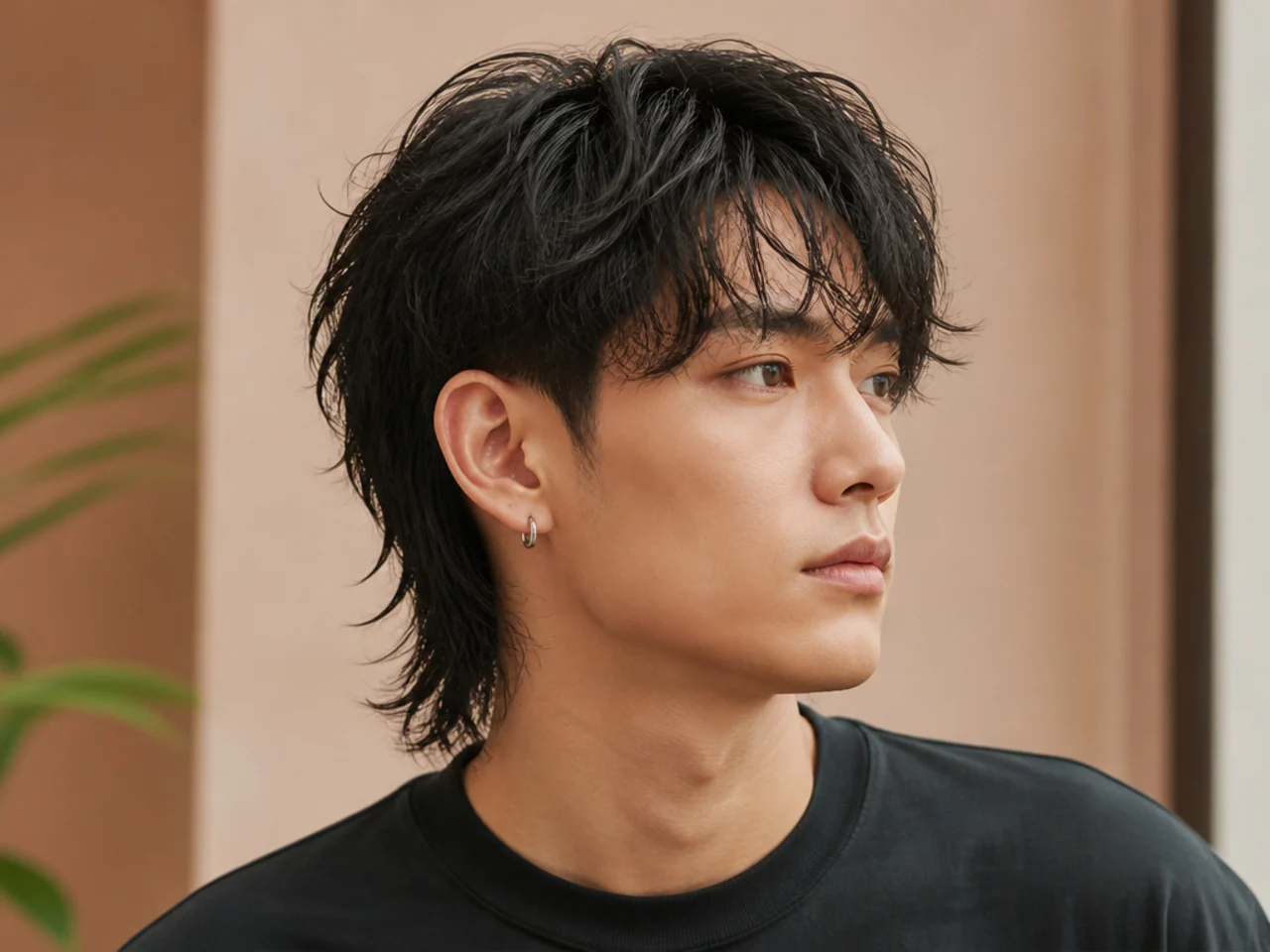 Three young Asian men in a barbershop lineup showing three different mullet variations for different face shapes