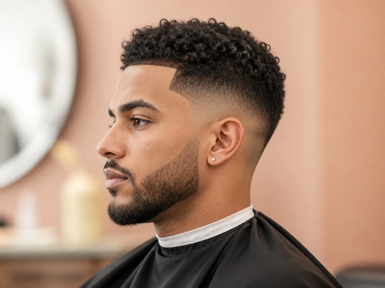 Fresh bald fade with 360 waves and a sharp razor line-up on 4A hair in a modern Black-owned barbershop