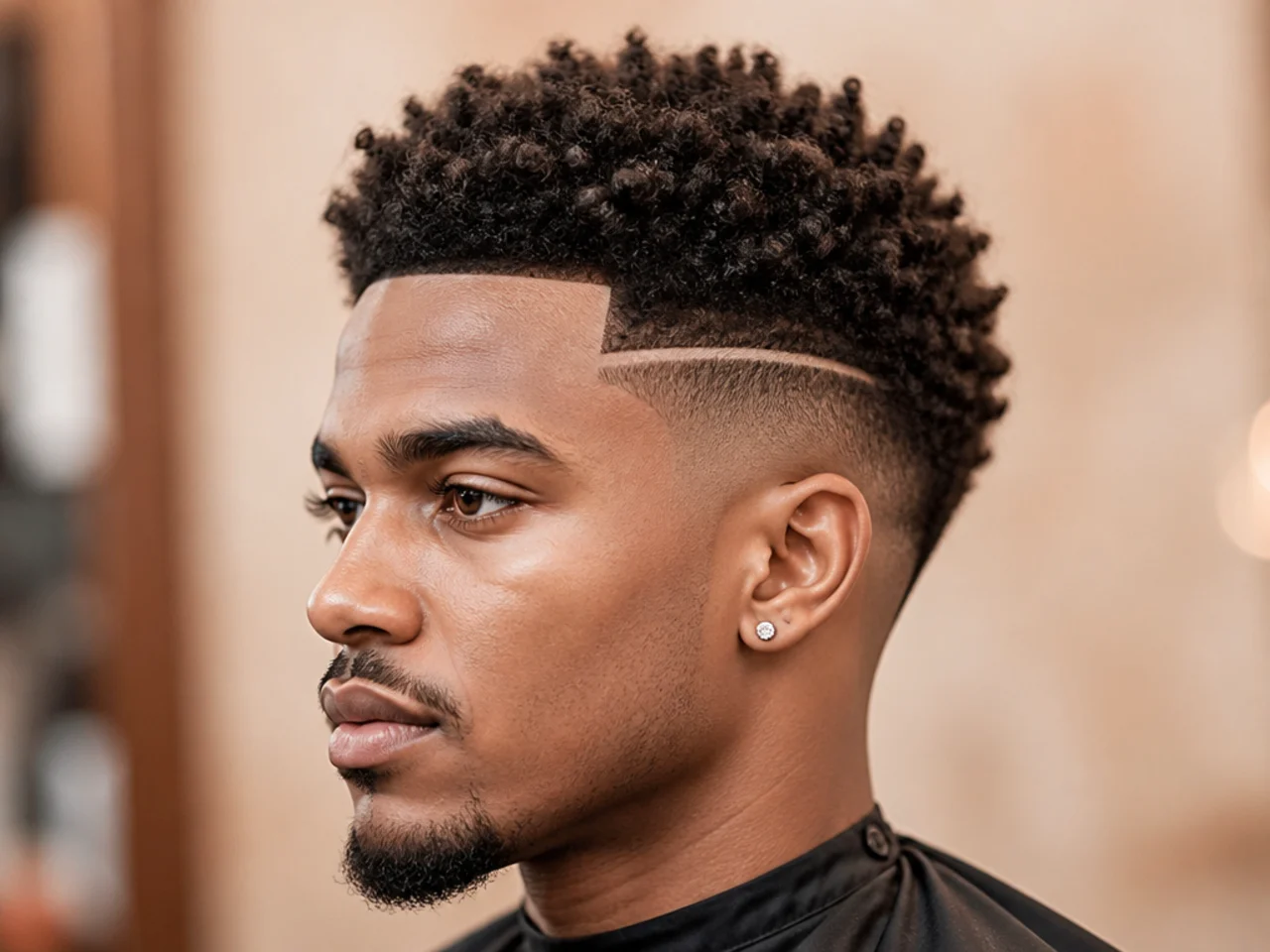 Small tight sponge coils on 4A hair with a straight-razor line-up and low taper fade