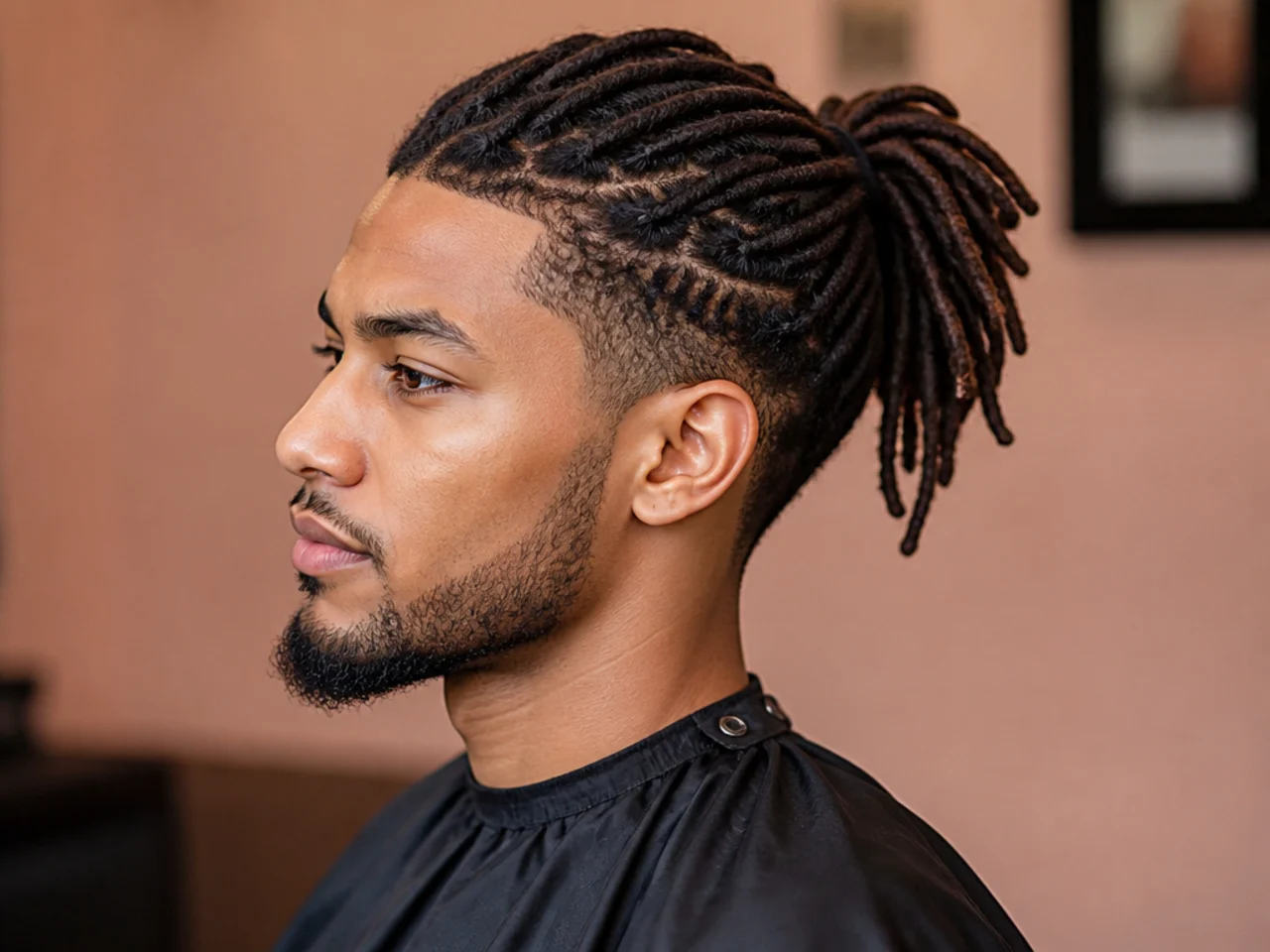 Half-up loc ponytail with the top section pulled back and remaining locs falling loose