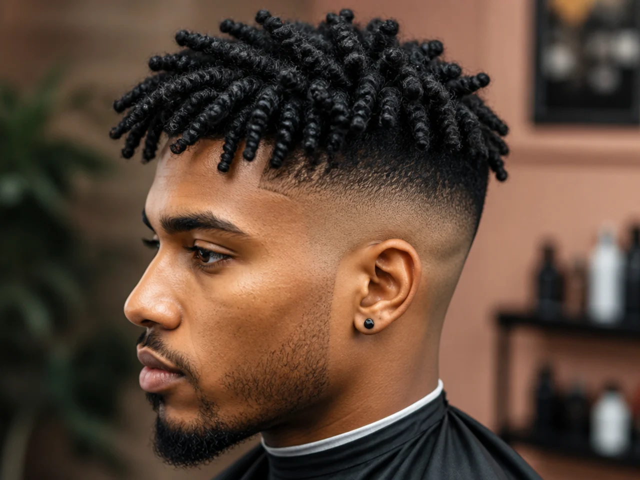 Chunky defined twist-out on 4B hair with visible S-pattern coils and a high skin fade at the sides