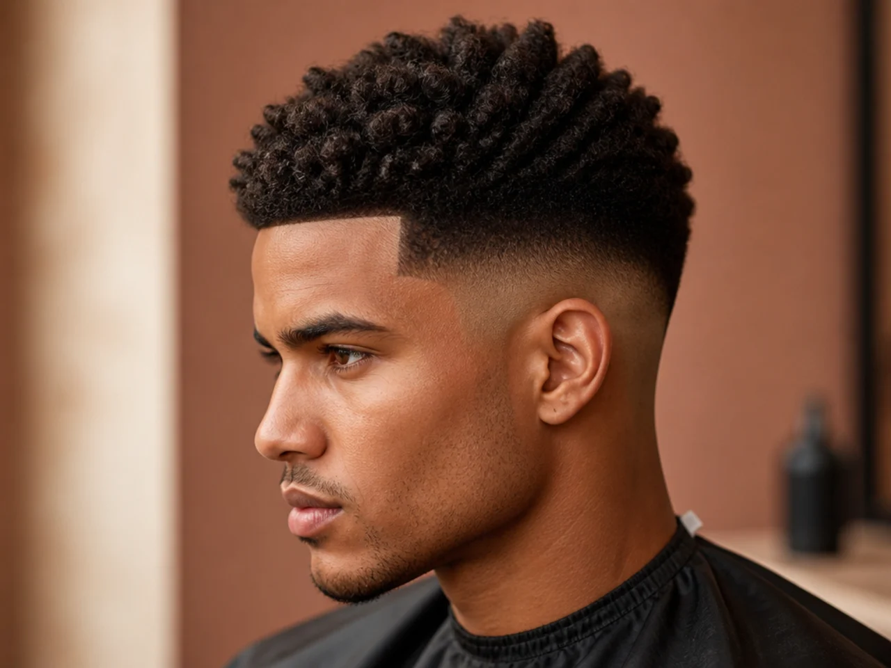 Modern short textured crop on 4A hair with a skin taper at the sides and clean line-up