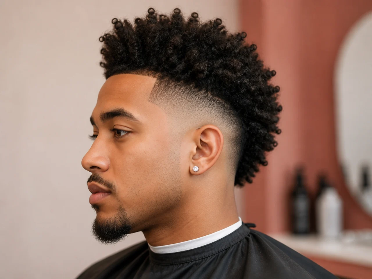 Coily faux hawk with a wide strip of 4A texture and a low skin fade at the sides