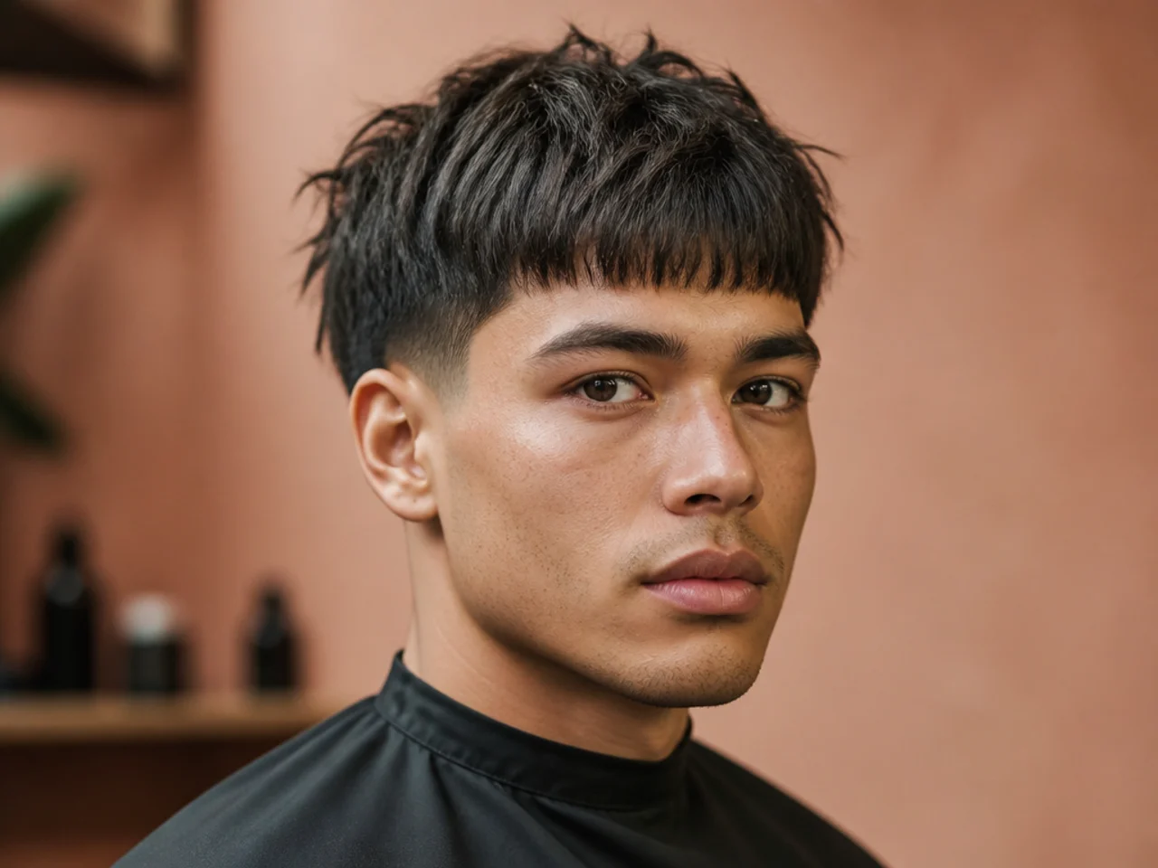 Edgar-style horizontal fringe cut blunt across the forehead on 4A textured hair with a low taper fade