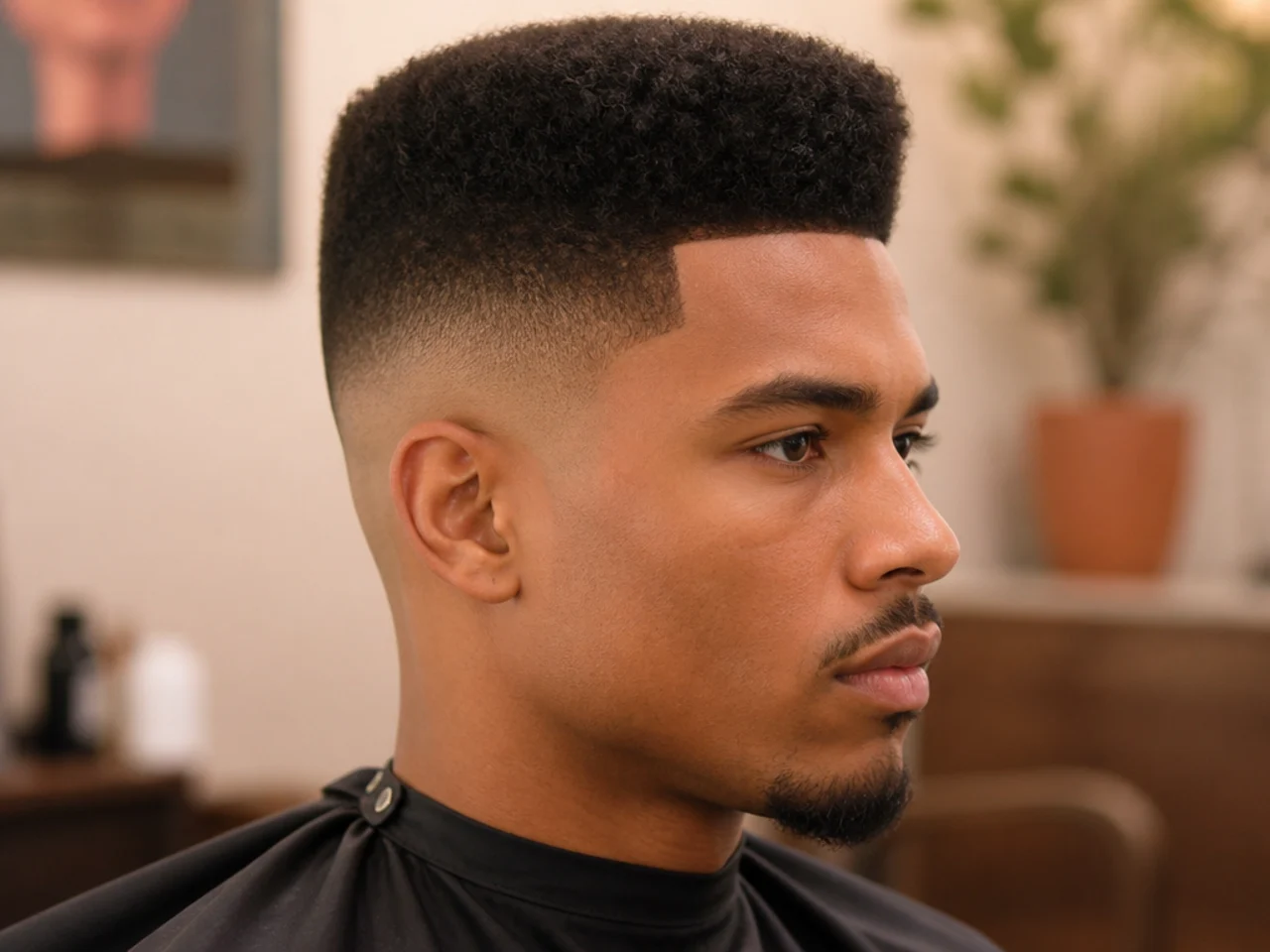 Modern high top with rounded top and razored side design on 4B hair with a high skin fade