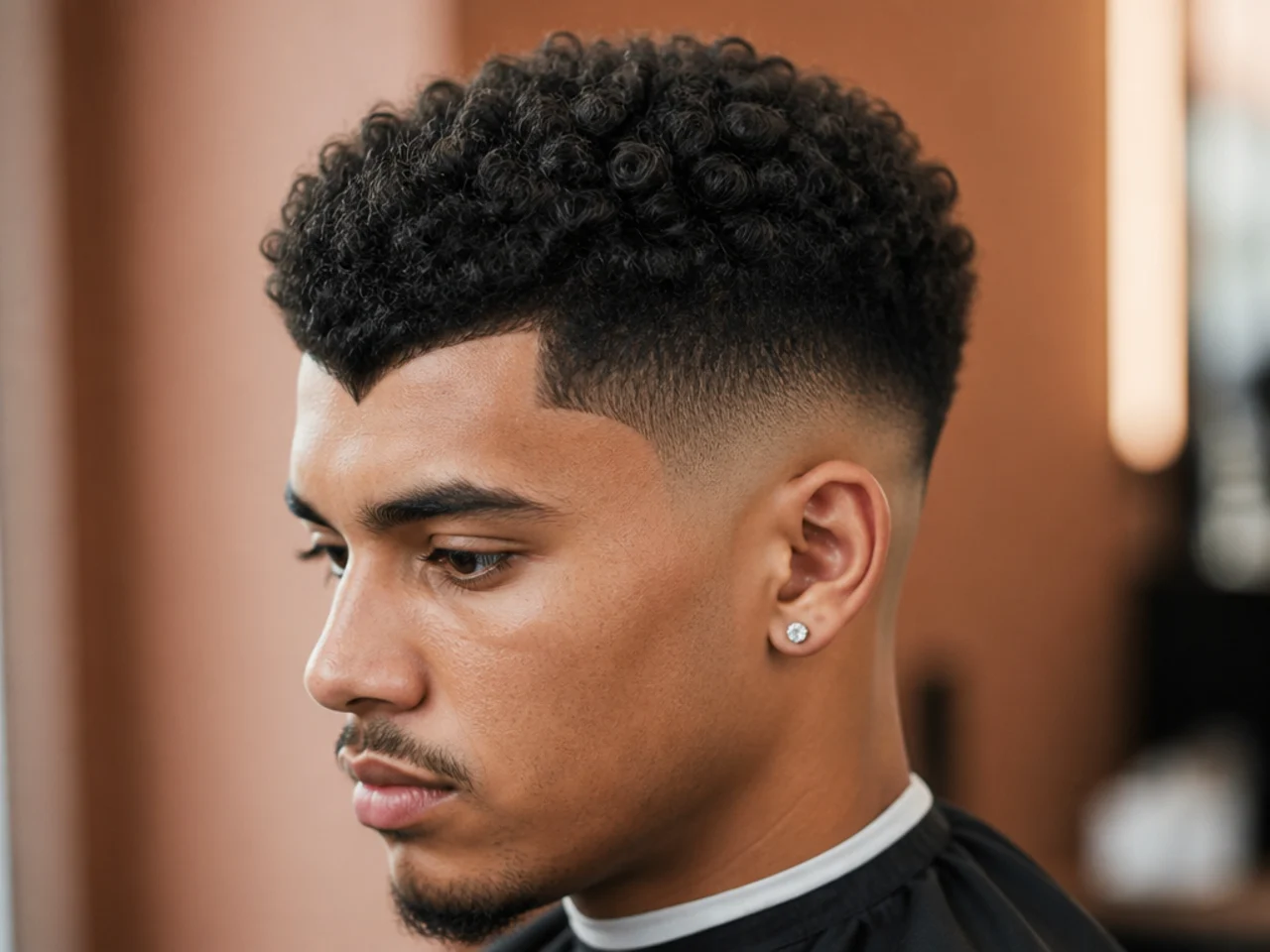Temp fade with a V-shaped fringe pulled to a point at the center forehead on 4A hair