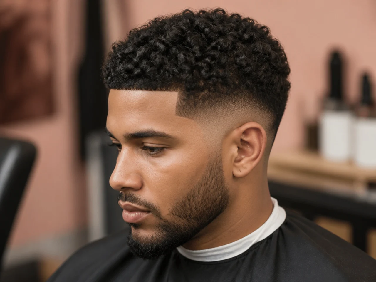 Black man with a half-inch 4B coily caesar top and a mid fade at the sides