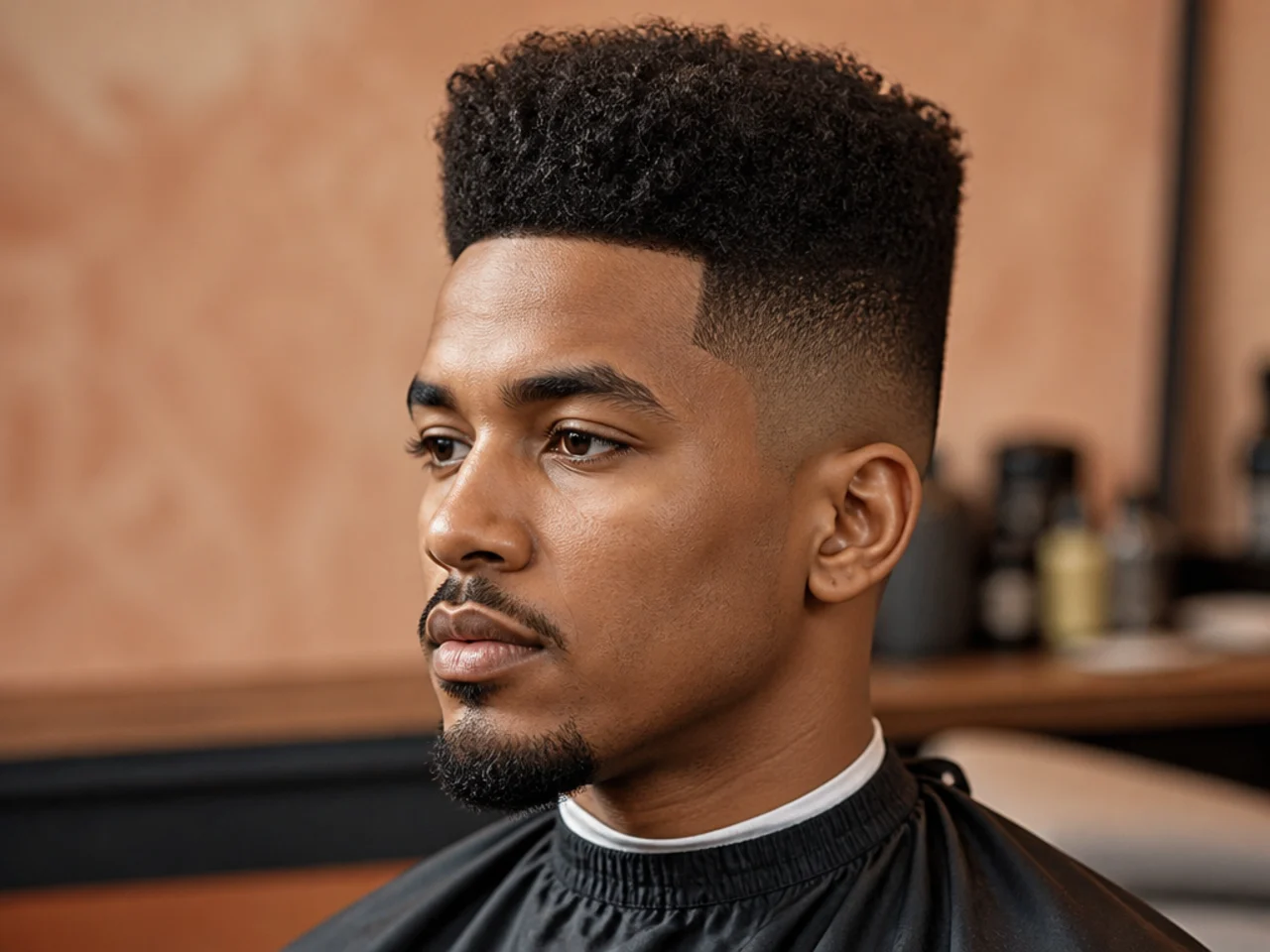 Black man with a three inch flat-topped curly crown and short boxy straight sides in a classic high top style