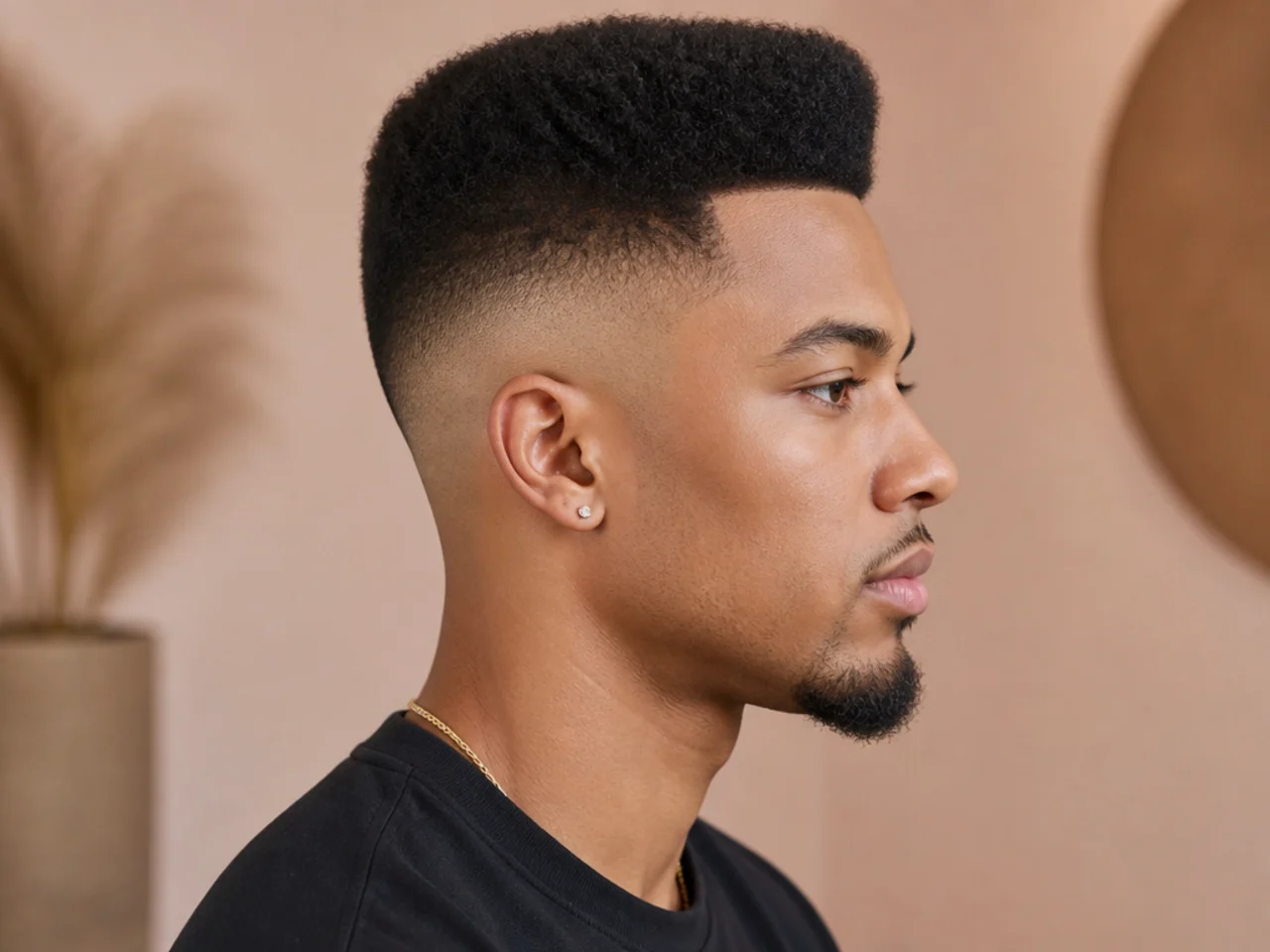 Short high-top fade with a two-and-a-half-inch flat 4B top and a high skin fade dropping aggressively to skin