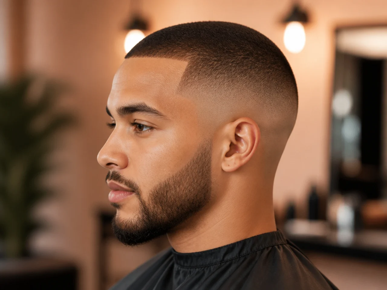Extremely short #0.5 velvet top on 4B hair with a bald fade at the sides and sharp line-up on a Black man