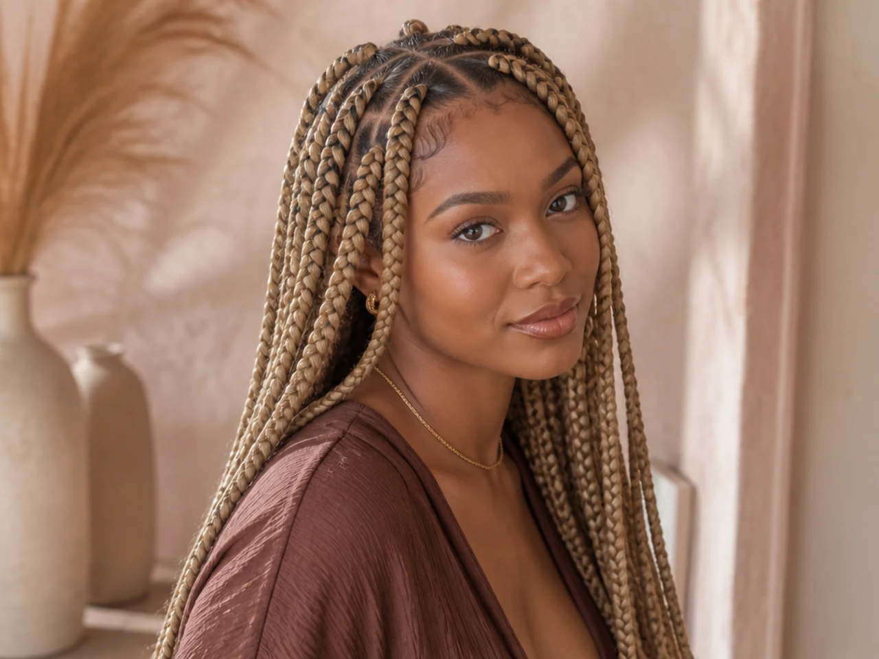 Sandy blonde large knotless braids