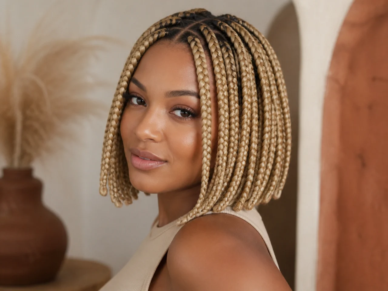 Blonde braids cut into a bob